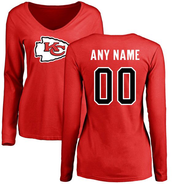 Women Kansas City Chiefs NFL Pro Line Red Custom Name and Number Logo Slim Fit Long Sleeve T-Shirt